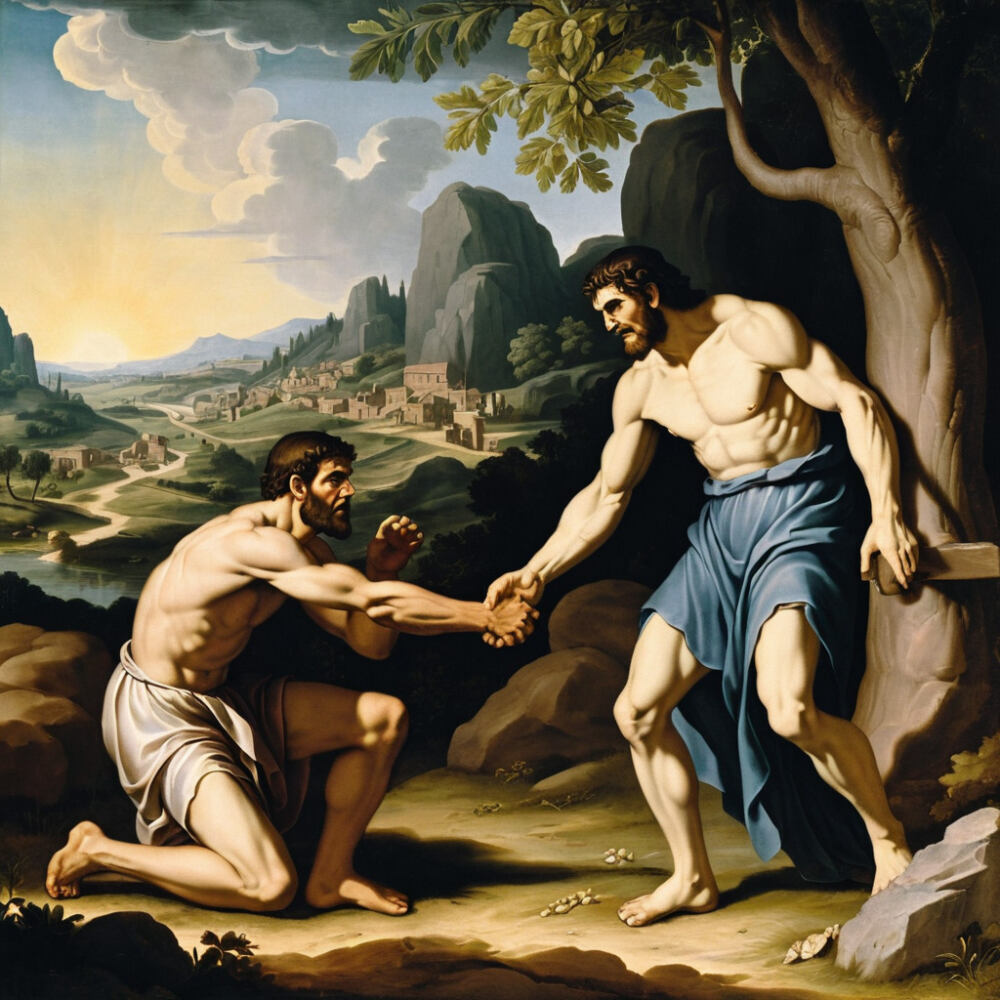 Stock photo style. The story of Cain and Abel, two brothers from the first family in the Bible, is one of the earliest and most tragic narratives in Scripture. Cain’s jealousy and anger led him to murder his brother Abel, and from this act arose a question that has intrigued scholars and theologians for centuries: Did Cain repent after killing Abel?